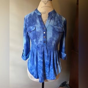 Women’s size petite medium tie dye royal blue blouse. Worn but great condition